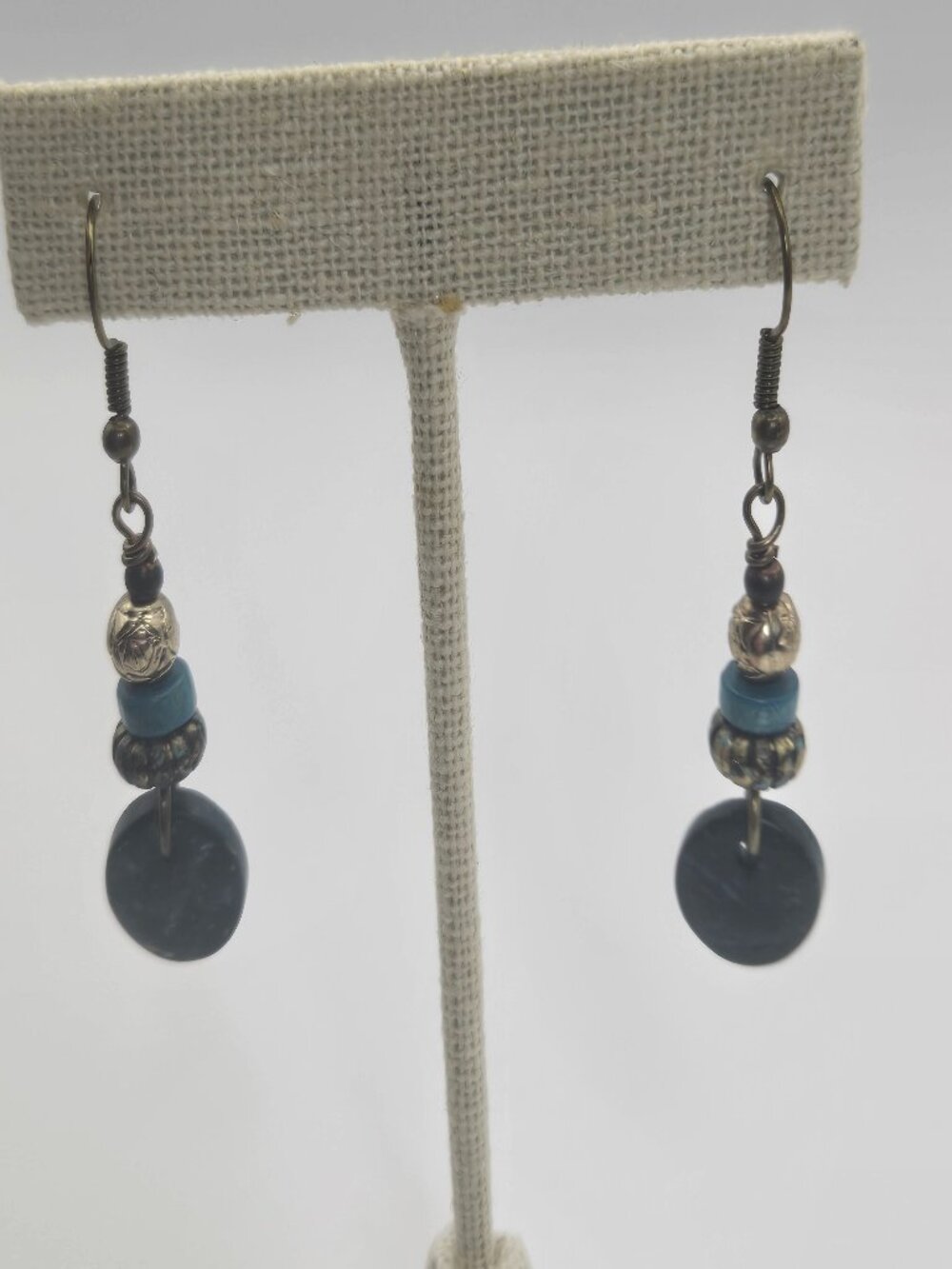 Dangle Earrings in Shades of Blue and Silver Handmade Beaded